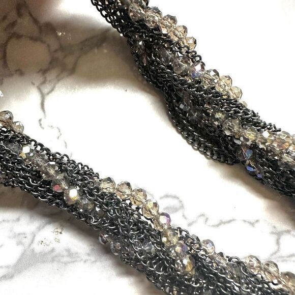 Multi strand chain and crystal twisted necklace - Picture 6 of 9